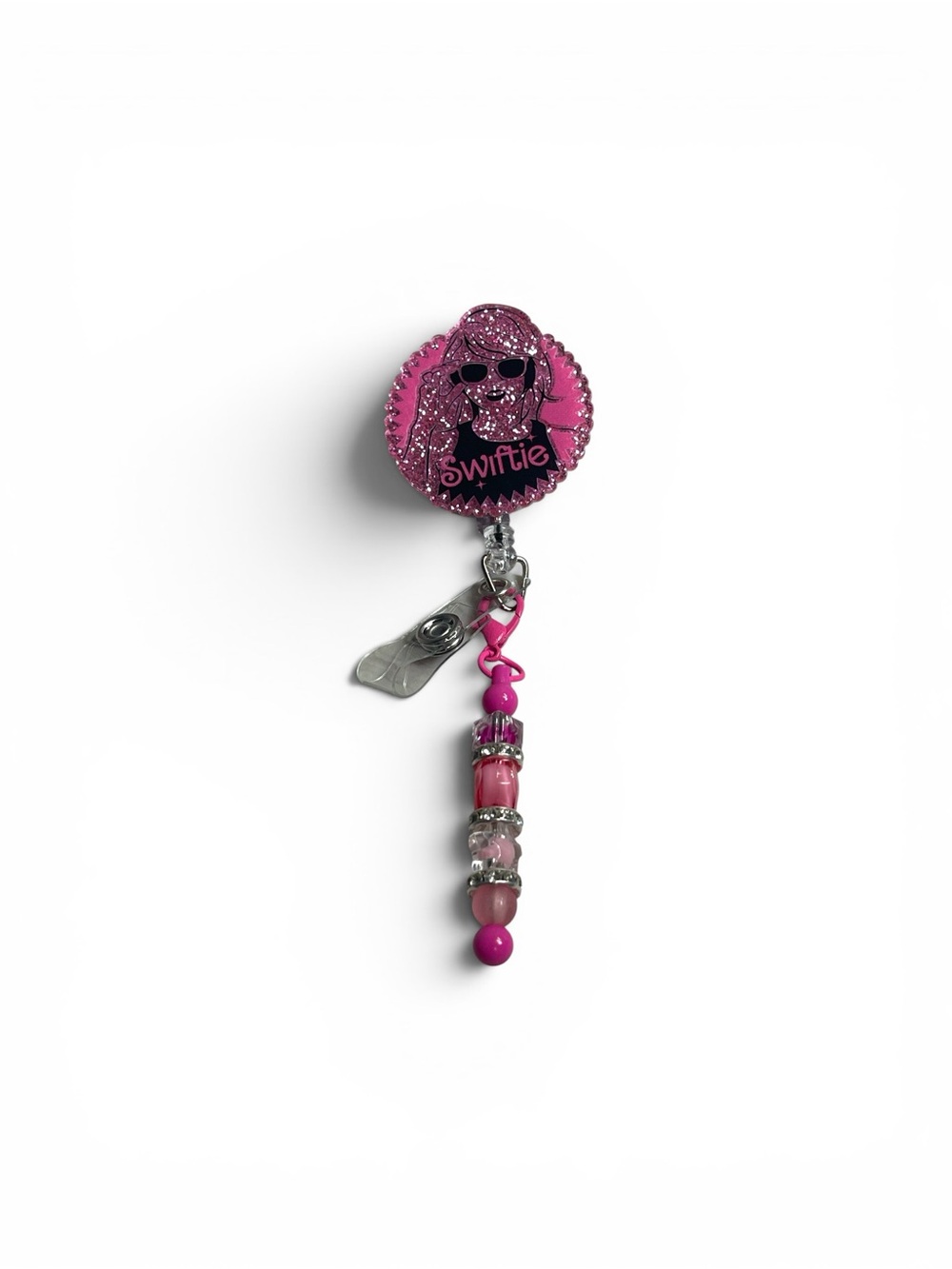 Taylor Swift Pink 'Swiftie' Beaded Badge Reel Card Holder